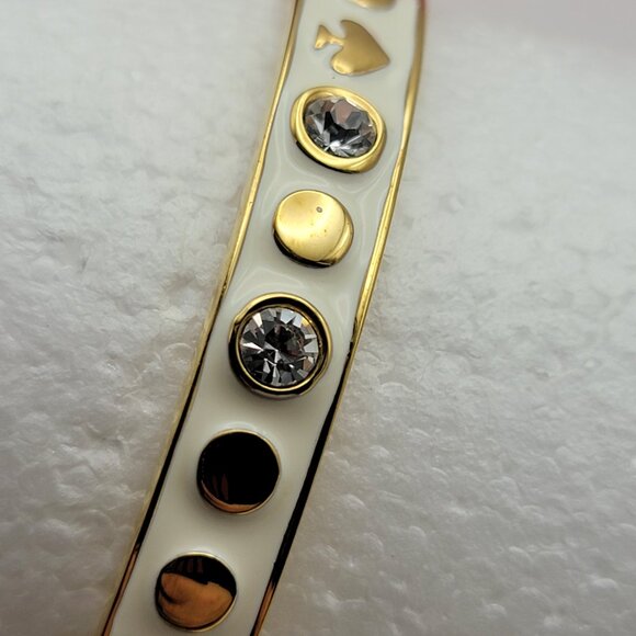 Kate Spade NY Bangle Bracelet Gold Tone White Enamel Crystal Charm 8" - Picture 7 of 11